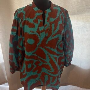Turquoise and brown Ivy Jane size large blouse